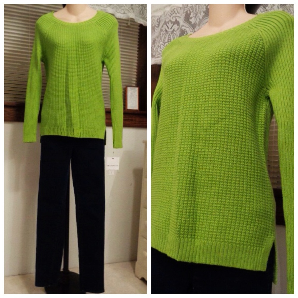 LIZ CLAIBORNE Perfect Green Cotton Hi/Lo Sweater NWT Size Small